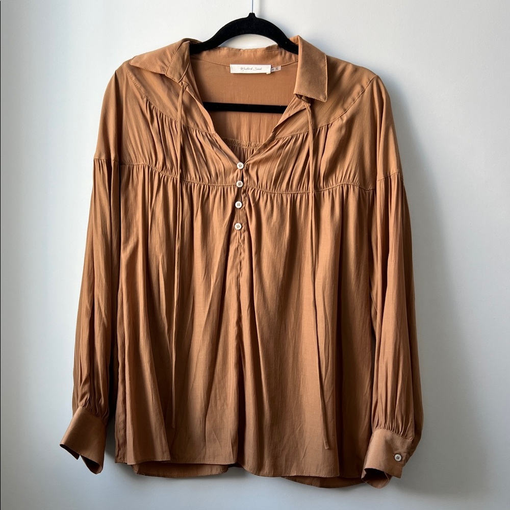 Mustard Seed Camel Button-Up Blouse